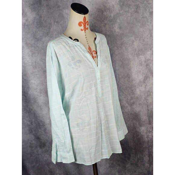 NWOT Talbots Womens 3X Light Blue Plaid Tunic Top Blouse Lightweight Cotton - Picture 2 of 8